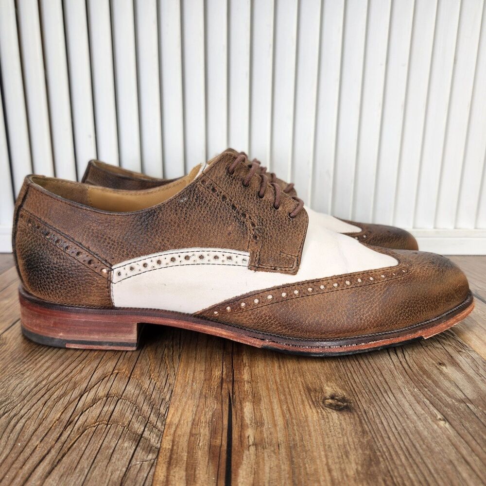 Cole Haan Carter Grand Wingtip Derby Shoes Mens Sz 11M Brown Cream Preppy C14198